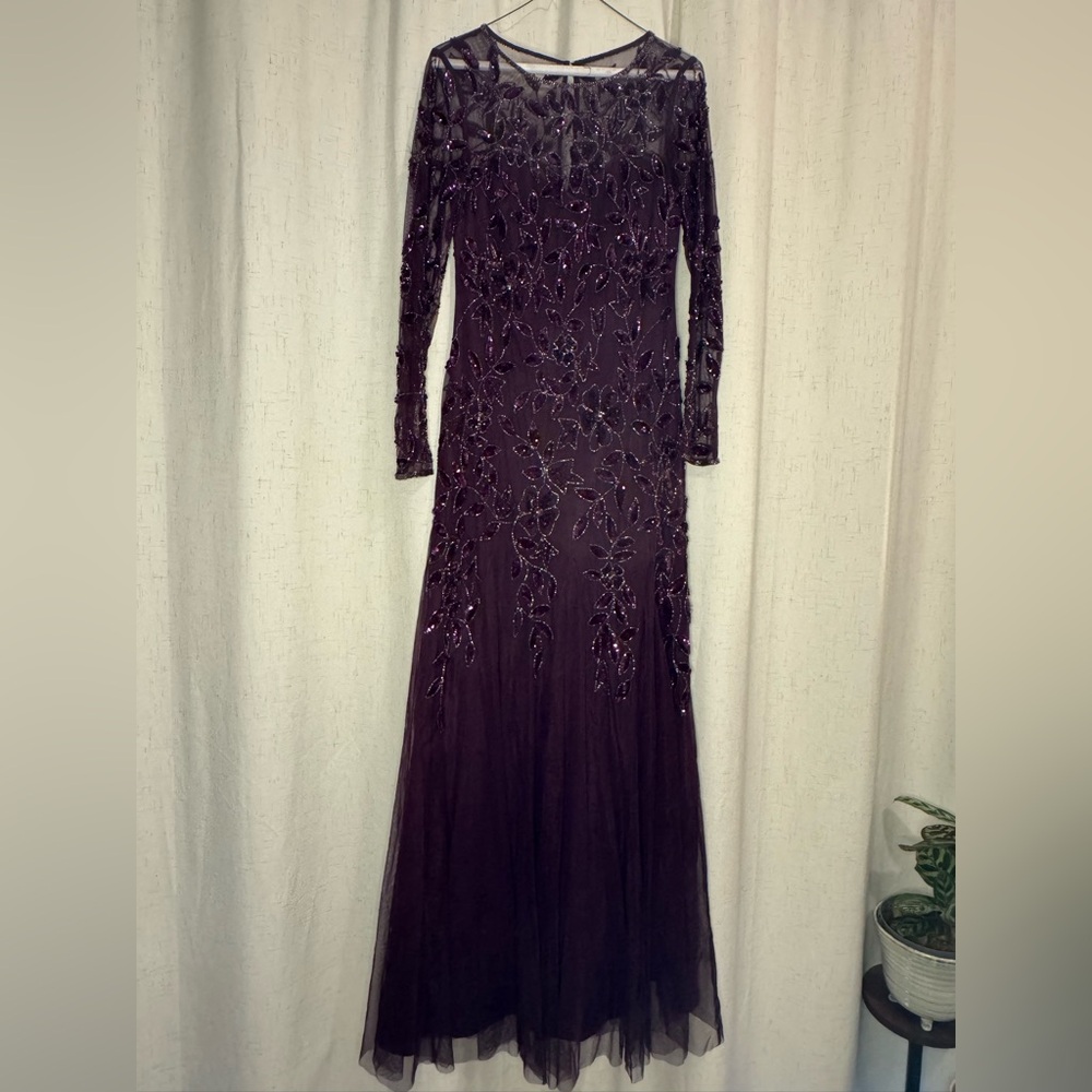 Adrianna Papell Deep Purple Long Sleeve Dress - Picture 4 of 4